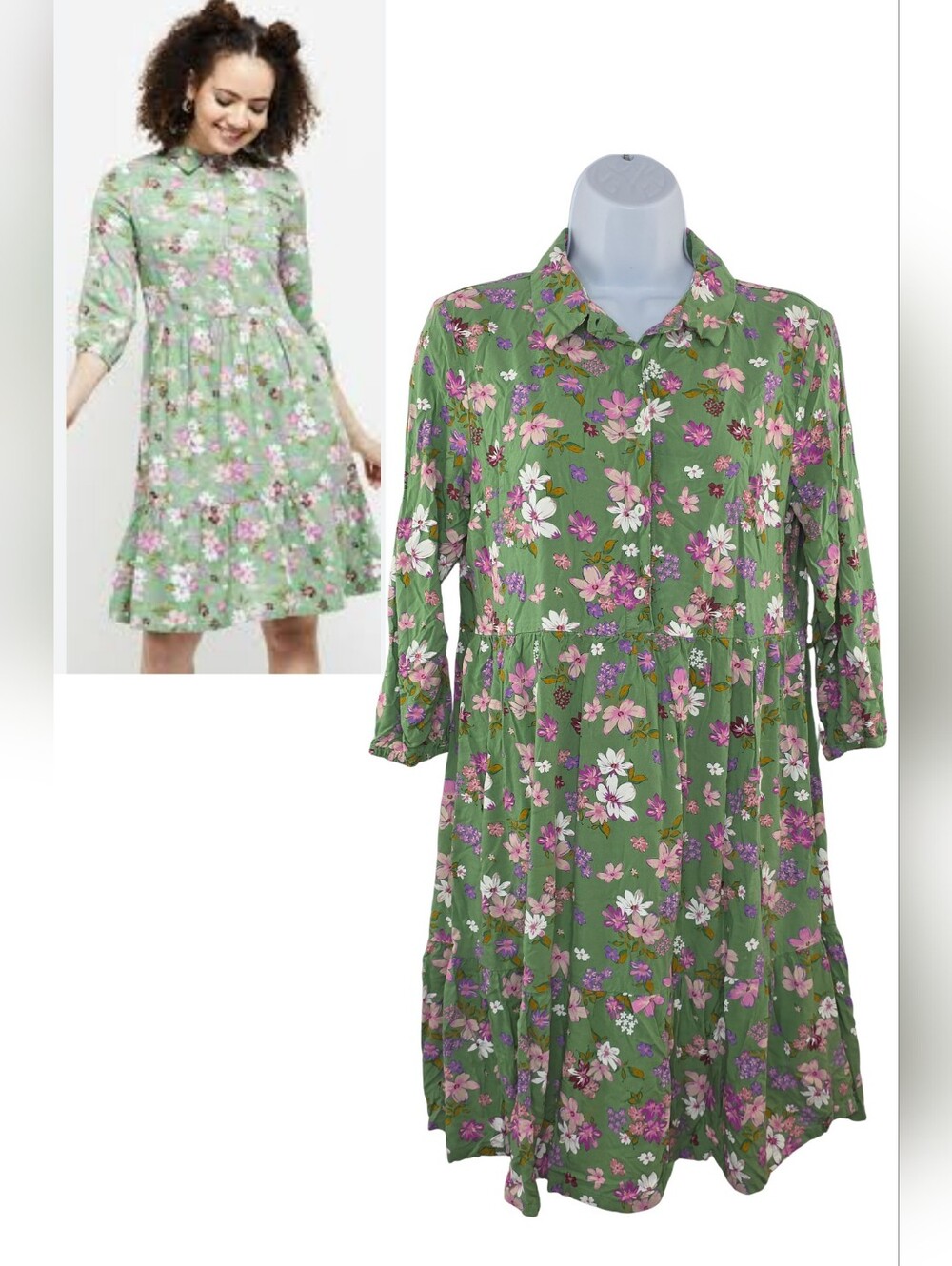 Max Cares Girl's XL 16 Green Floral Button-Front Dress 3913-CY